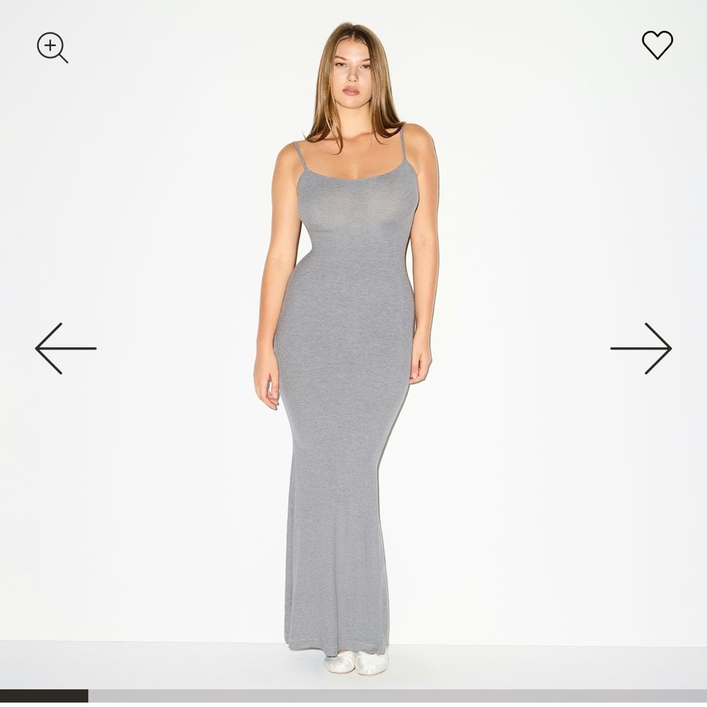 Skims Soft Lounge Fits Everyone Long Slip Dress Light Heather Grey Size: XS